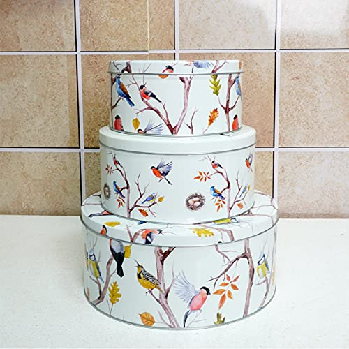 SiXsigma Sports Set of 3 Round Nesting Cake Storage Tins - Airtight Containers for Cakes, Biscuits & Sweets in Large, Medium & Small Sizes - Ideal Mothers Day Gifts & Baking Lovers (MT-B-CTS)