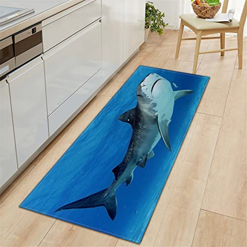 Chickw1 Teppich Wohnzimmer Lang, 3D Hai Drucken Moderne Flauschig Flanell Antirutschunterlage Fläche Teppiche für Kinderzimmer Schlafzimmer Outdoor Küche (Grauer Hai,40x120cm)