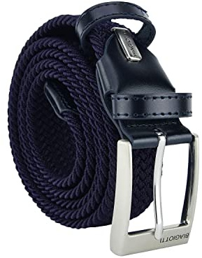 Laura Biagiotti Cintura Elastica Intrecciata Uomo Donna, Vera Pelle, Regolabile Senza Buchi, Blu Scuro - Idea Regalo