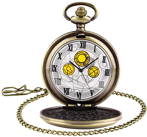 Tiong Doctor Who Taschenuhr mit Bronze-Gehäuse, Quarz, weißes Zifferblatt und Kette, für Herren, Retro-Dr. Who-Halskette