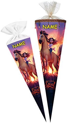 alles-meine.de GmbH mit Perlen Borte ! Schultüte - Pferd - Spirit 70-85 cm Größe wählbar inkl. Name - Zuckertüte - Tüllabschluß/Filzabschluß - eckig/rund - Mädchen ..