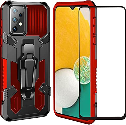 Coque Samsung Galaxy A13 5G, A13 4G, M13 5G, A04S, Folmeckat avec Protection d'écran HD de qualité Militaire avec Clip de Ceinture et béquille de Protection pour Galaxy A13 4G 6,6 Rouge