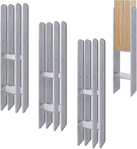 NAIZY H-Pfostenträger 6 Stück Pfostenanker Stahl 600mm Länge Langlebig Pfosten H-anker 81mm Bereite Vierkantholzpfosten Säulenfuß, für Carports Pfahlbauten Wildtürme Zäune Pergola