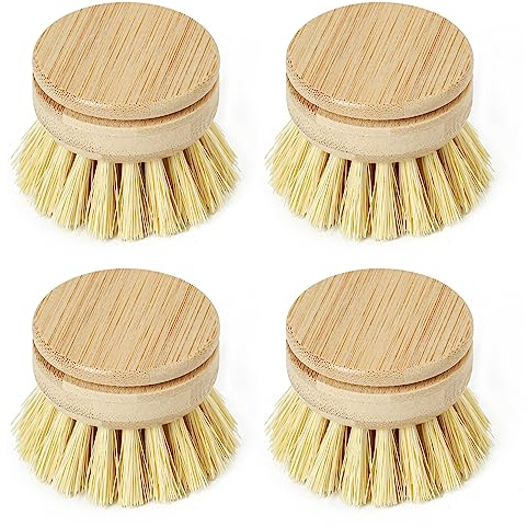 Jungle Culture Replacement Brush Heads for Eco Dish Brush • Wooden Washing Up Heads Pack of 4 • Interchangeable Soft Bristle Refills • Natural Dish Scrubbers • Zero Waste Cleaning Products