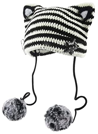 QINSHUI Womens Grunge Beanies Crochet Knitted Hats,Fairy Grunge Crochet Hats,Girls Fox Cat Ear Y2K Alt Headwear Accessories (A)