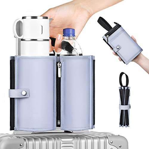 Portavasos de equipaje, bolsa de viaje para maleta, portátil, plegable, con asa, se adapta al asa de maleta, regalos para asistentes de vuelo, accesorios de viaje creativos (gris)