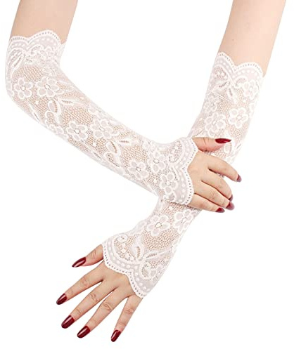 UV Protection Lace Arm Sleeves, Women's Floral Lace Sleeves Hollow Out Long Sunscreen Gloves Fingerless Driving Gloves