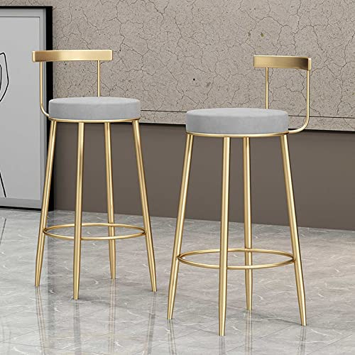 JoRAsa Samt-Barhocker Küchen-Barhocker mit Rückenlehne Graue Samt-Barhocker geeignet für Frühstücks-Bartische 65 cm