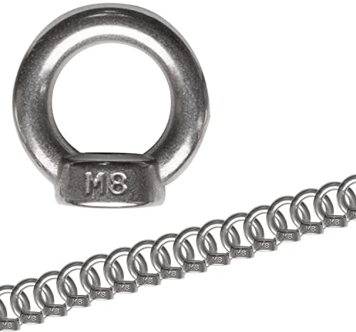 20x Edelstahl M8 Ringmutter V2A 304 - Ösenmutter Augenmutter Ringösen - Traglast 350 kg Hebegeräte Hebezubehör Heberingmutter Hebering Loch für Kabelseil Eye nut Ähnlich-DIN582