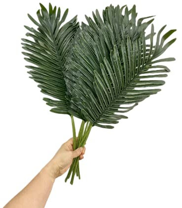 Lot de 10 grandes feuilles de palmier tropicales artificielles de 55,9 cm avec tige, fausses grandes feuilles de palmier pour jungle, hawaïen, anniversaire, barbecue, fête, plage, arrangement floral,