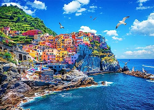 HUADADA Puzzle für Erwachsene, 1000 Teile, Cinque Terre ineinandergreifen, perfekt Buchstaben auf der Rückseite, kein Staub, Heimdekorationen, Geburtstagsgeschenke, Spielzeug für Kinder, Jungen,