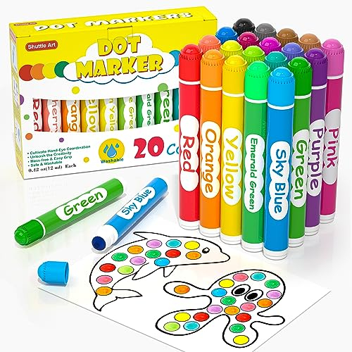 Shuttle Art 20 farbige Dot Markers, Kinderstifte auswaschbar, Bingo marker für Kinder, Bingo Stempelstifte, Bingo Dabber Pen mit ungiftiger Tinte auf Wasserbasis, Punkt Marker Set