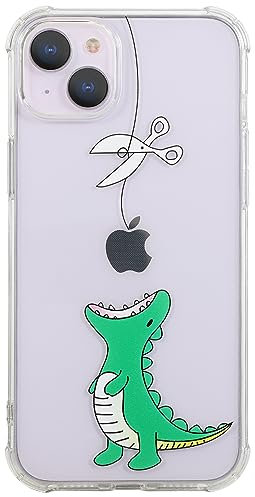 CHEORFAY iPhone 14 Plus Case, Clear Transparent Flexible Soft Silicone TPU Bumper Buffer Shockproof Protective Cover with Cute Funny Pattern Design for iPhone 14 Plus - Dinosaur
