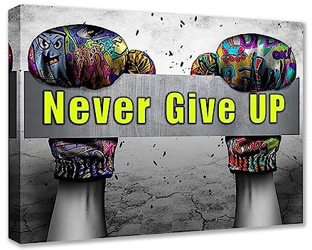 Banksy Street Art Graffiti Hand Handschuhe Bilder Never Give Up Zitate Gemälde Kunstwerk für Wohnzimmer Geschenk 1 Stück Leinwand Wandkunst Nordische Wohnkultur fertig zum Aufhängen Poster und Drucke