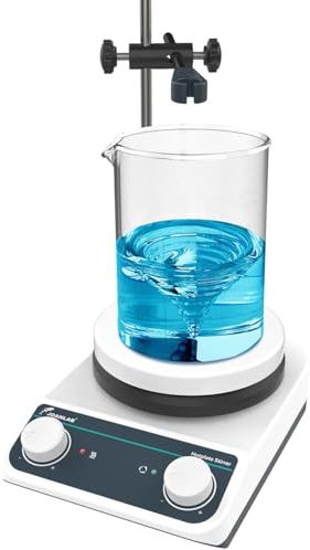 JOANLAB Plaque chauffante avec agitateur magnétique | Plaque chauffante de laboratoire revêtue de céramique avec agitateur magnétique | 50-1500 tr/min | avec fonction minuterie | RT 260 °C