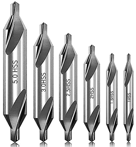 Centre Drill Bit, 6 Pieces 60 Degree Hss Center Drill Bit Metal Set, M2 6542 Milling Drill Bit for Lathe Accessories, Wood Lathe Accessories 1.0/1.5/2.0/2.5/3.0/5.0