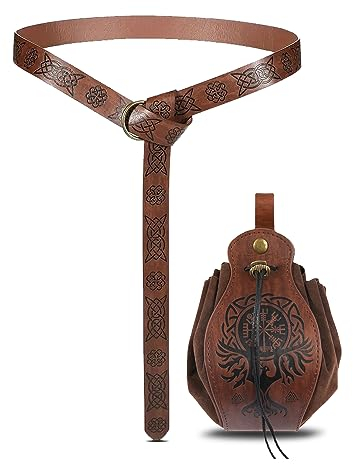 RISAKOGO Mittelalter Kleidung für Damen Herren Accessoires Set, Mittelalter GüRtel,Mittelalter Armschienen,Kunstleder Gürtelbeutel für Wikinger Piraten Hexe Ritter Renaissance Kostüm