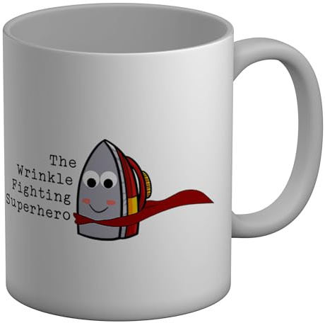 Shopagift Funny Ironing Lover Mug Wrinkle Fighting Superhero Iron White 11oz Large Gift Ceramic Cup