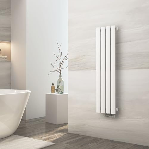 EMKE Heizkörper Klein 900x240mm, Oval Vertikal Heizkörper Einlagig Design Röhrenheizkörper Mittelanschluss Heizung Weiß 266W