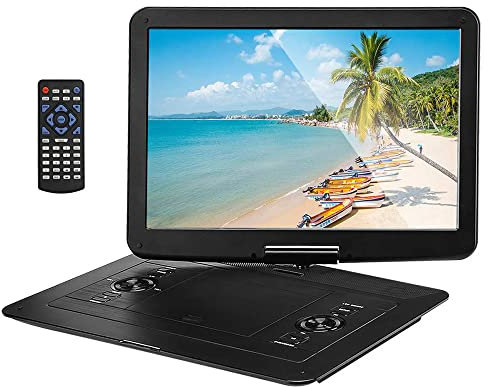 High-definition 15.6'' Swivel Screen Portable DVD Player - 22'' Large Display, 8 Hrs Battery, Anti-Shock, Last Memory - AV in & Out/USB/SD Card Support