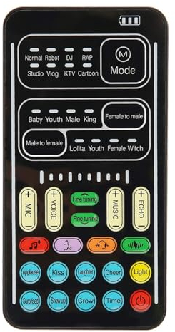 Lancoon Mini Changeur de Voix, Carte Son Multifonctionnelle avec 8 Changements de Sons Lumière Froide Affichage de la Puissance Petit pour PS4 PC Ordinateurs Téléphone Mobile (Noir)