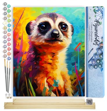 Figured'Art Peinture par Numéro Adulte avec Cadre Suricate Coloré Abstrait - Activité Manuelle Kit de Loisir Créatif DIY Numéro d'Art Complet Animaux - 40x50cm avec châssis en bois à monter