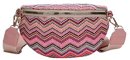 JUCHRZEY Stroh Bauchtasche Damen, Boho Brusttaschen Stroh Taschen mit Breitem Wechselgurt, Straw Crossbody Bag for Reisen Alltag Urlaub