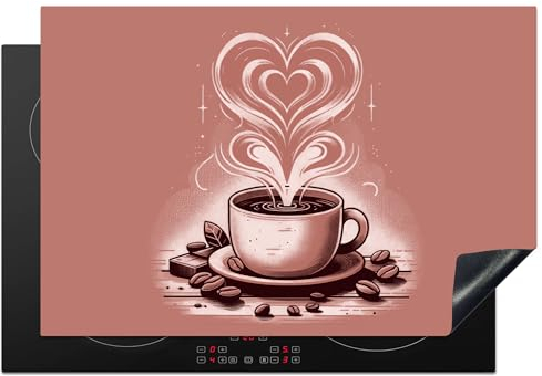 KitchenYeah© Herdabdeckplatte Einteilig Küche Ceranfeld Abdeckplatte Cerankochfeld Abdeckung Induktionskochfeld Schutzmatte Vintage - Kaffee - Herz - Kaffeebohnen - Retro - 76x51 cm