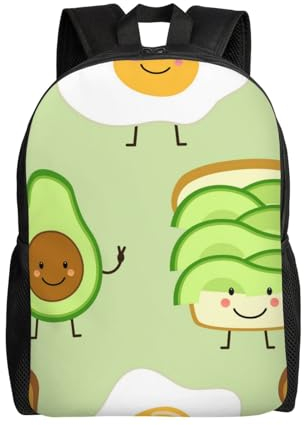 FUkker Rucksack, Schulbüchertasche, Wandern, Reisen, Camping, Rucksack, leicht, Tagesrucksack, Unisex,Süße Avocado und Toast und gebratenes Ei
