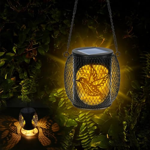 Farolillos Solares Exterior, 2 Piezas Colgantes Lamparas Solares Exterior, IP65 Impermeable Linterna Solar para Jardín Patio Terraza Balcón Camping Decoracion - Colibrí