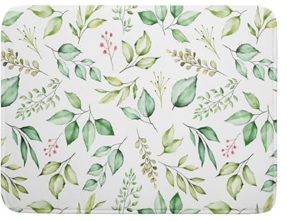 Tapete de secado de platos de hojas verdes de 18 x 24 pulgadas para cocina, hojas de primavera, platos botánicos, escurridor de platos, tapete absorbente de secado rápido, decoración de cocina