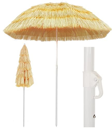 Rantry Parasol de plage style Hawaï naturel 180 cm Auvent de fenêtre manuel rétractable pour extérieur auvent de balcon Angle réglable Imperméable Tissu