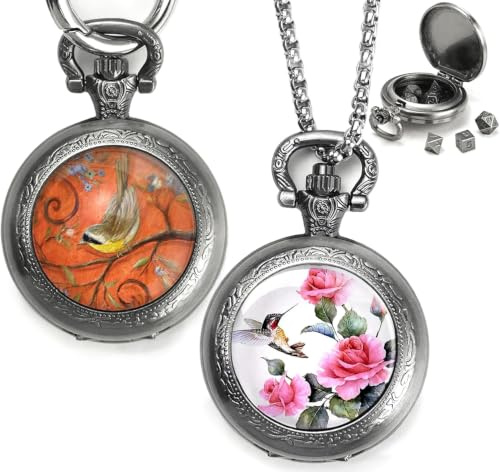 2Pack Mini DND Würfel Set mit Taschenuhr, Polyedrische Würfelset(Style-C) | ZHOORQI Mini DND Dice Set für Dungeons and Dragons, Tragbare Halskette Schlüsselanhänger für RPGs Spielwürfel Geschenke