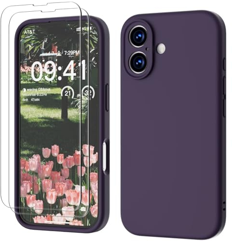 GOODVISH 3 IN 1 for iPhone 16 Case 6.1 inch, Upgraded Camera Protection, 2X HD Screen Protector, Liquid Silicone Anti-Scratch Shockproof Gel Rubber Anti-Fingerprint Phone Case Cover, Berry Purple
