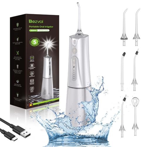 Munddusche Kabellos Zahnreinigung Water Flosser: LED-Anzeige 5 Modi Zahndusche mit 300ML Wassertank & 6 Düsen, IPX7 Wasserdichte Oral Irrigator Munddusche Testsieger