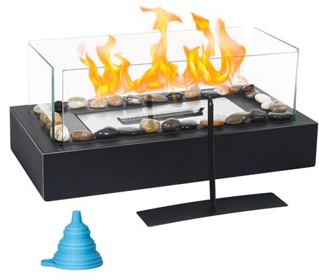 NEU!Tischfeuer Set für Indoor und Outdoor- mit 4-Fach-Sicherheitsglas | Bioethanol Tischkamin für Patio Innen Außen Outdoor Schlafzimmer Garten Balkon Wohnzimmer Küche