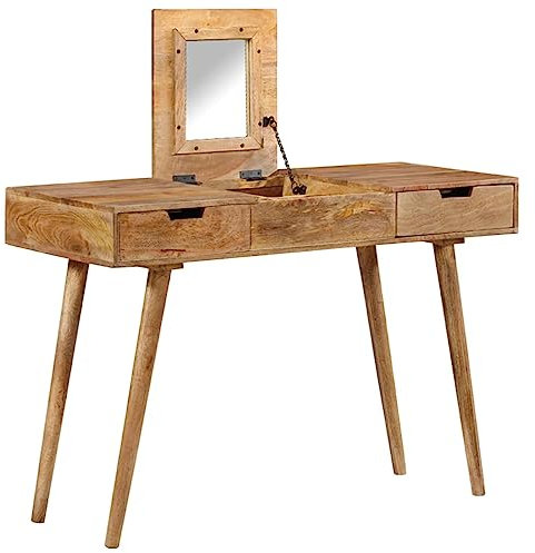 ZLQRTUD Frisiertisch 112x45x76 cm Massivholz Mango, Schlafzimmer Frisiertische, Frisiertisch
