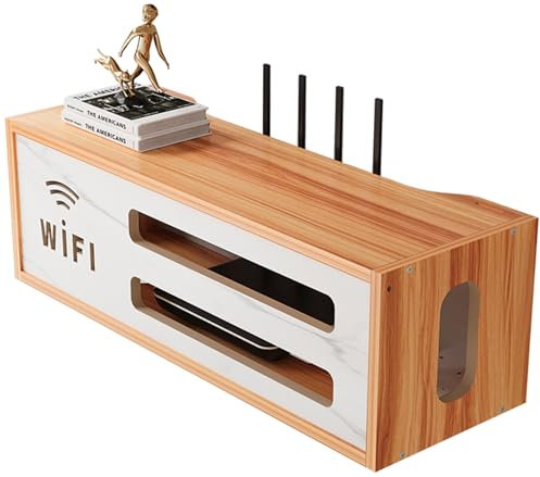PZPIUGY Caja de Almacenamiento de enrutador WiFi, Estante de enrutador WiFi, Home Caja Router WiFi para Pared Estante de Almacenamiento de Router(Cherry Wood)
