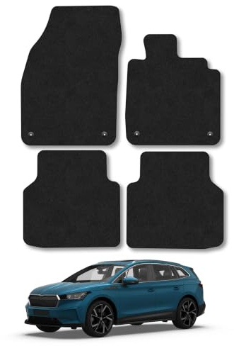 Skoda Enyaq (2021+) Carpet Car Mats | Black Edge Trim Tailored Fit Floor Mats Full Coverage Protection Accessories Easy Clean Anti Slip Made in the UK