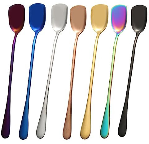 LALADEFIEE 6pcs Stainless Steel Ice Spoons Long Handles Pack Multipurpose Stirring Spoon for Bar Home Cafe