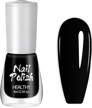 Schwarzer Nagellack, Glänzender Schnelltrocknender Nagellack - 8ML Langanhaltender Chip Resistant Nagellack Ohne UV Lampe Sparkly Nail Polish Maniküre für Frauen Home DIY Salon Nagelstudio (Schwarz)