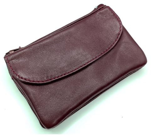 Charmoni - Portefeuille Homme - Porte Monnaie - Multi Poches - Fermeture éclaire - en Cuir véritable - Classique complèt (Bordeaux)