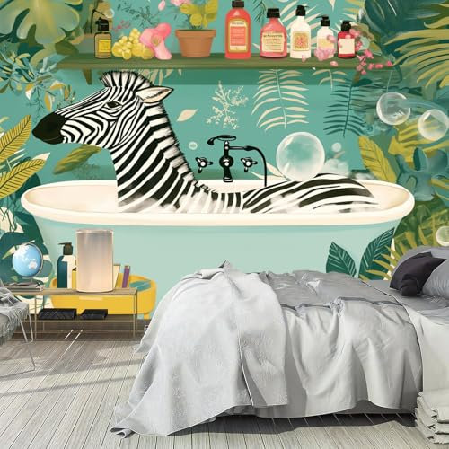 NAWVNMI Cartoon-Zebra Tapete für Kinderzimmer, Abziehbare und Aufklebbare Tapete, Duschzebra, Selbstklebendes Entfernbares Wandbild für Wände (150x105cm), Wandaufkleber für Schlafzimmer