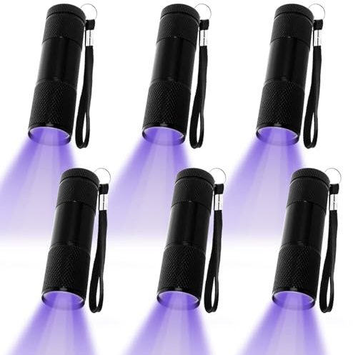YFNVH 6 Pack UV Torches, 395 nm Mini Blacklight Flashlights, 9 LED | Handheld Aluminium UV Lights for Pet Urine, Dry Stains, Bed Bug Checks, Banknotes, Documents, Hotels and Home