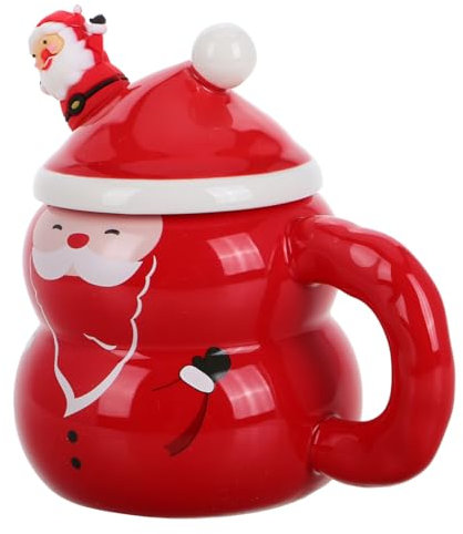 Cute Santa Claus Mug Christmas Ceramic Coffee Mug with Handle and Spoon Santa Claus Tea Cup for Holiday Christmas Party Supplies