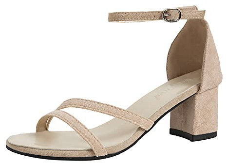 Open Toe Atmungsaktive Elegante Dame High Heels Einfarbig Dicke Ferse Schnalle Eine Linie Riemen Sandalen Damen Schuhe Schwarz (Beige, 41)