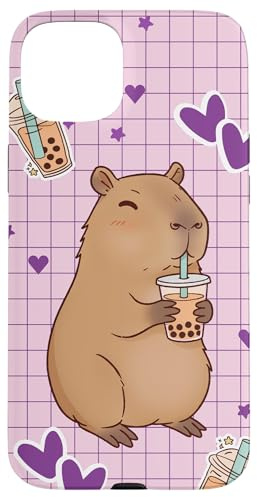 Kawaii Anime Capybara Drinking Boba Bubble Tea Kids Girls Case for iPhone 15 Plus