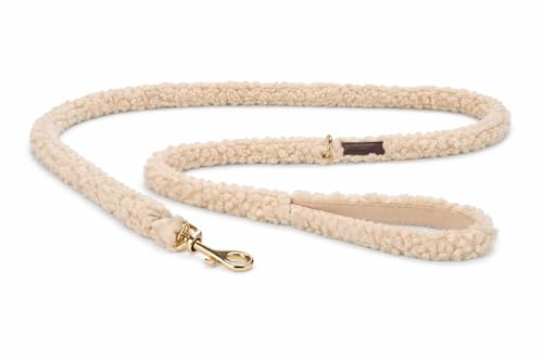 Hundeleine – Führleine – 1.3m x 20mm – Flamingo Pookie Beige – Fleece – Beschläge glänzend Gold