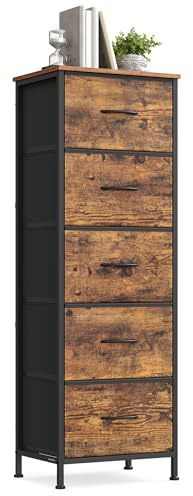 SONGMICS Chest of Drawers, Storage Unit, for Bedroom, Closet, Hallway, Living Room, Steel, 5 Drawers, Industrial, Rustic Brown and Ink Black BELLAH Collection LGS315BH04