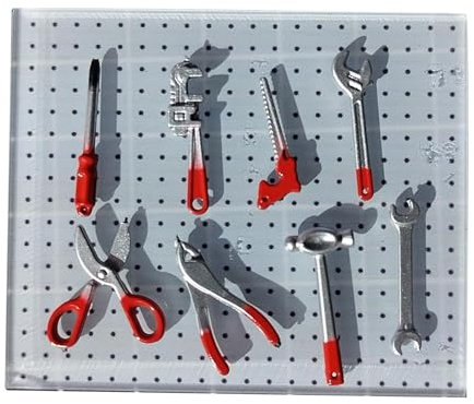 SZLIFE Lot de 8 outils de garage sur panneau perforé, échelle 1/64, pour maquettes d'architecture, décor de maquettes, mini-ateliers automobiles, Rouge